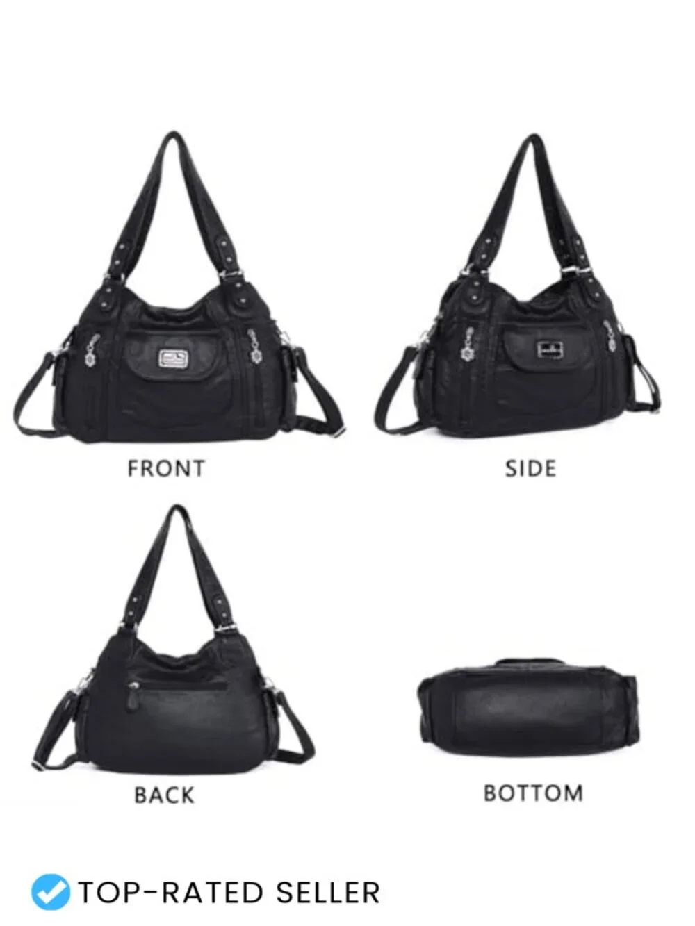 Large Faux Leather Hobo Shoulder Bag Multi-Pocket Tote Satchel
